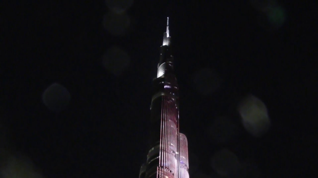 Azan from The Dubai Mall with Burj Khalifa in Dubai, UAE (2) [Light Show]