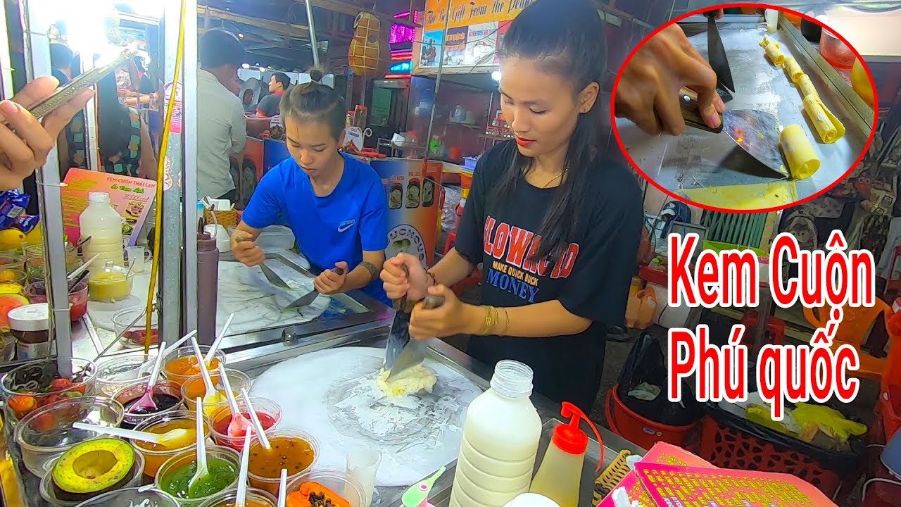 Lạ lùng Chặt Kem Cuộn Thái Lan như máy giá ở Chợ Đêm Phú Quốc | Ice cream roll