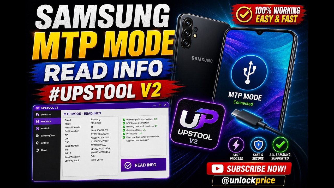 SAMSUNG MTP MODE - READ INFO  #UPSTOOL V2