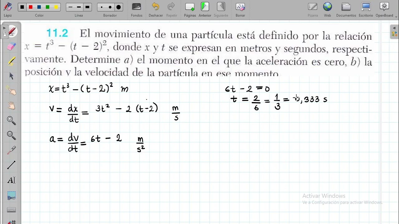 2  Determinar el tiempo para el cual la aceleración es cero y la posición y la velocidad...