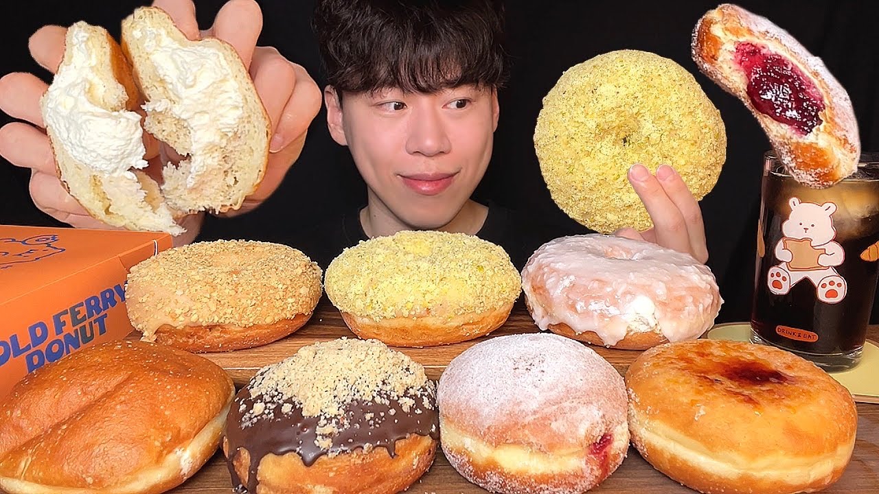 SUB) Корейский десертный кремовый пончик (старый паромный пончик) mukbang asmr | фисташки, кокос