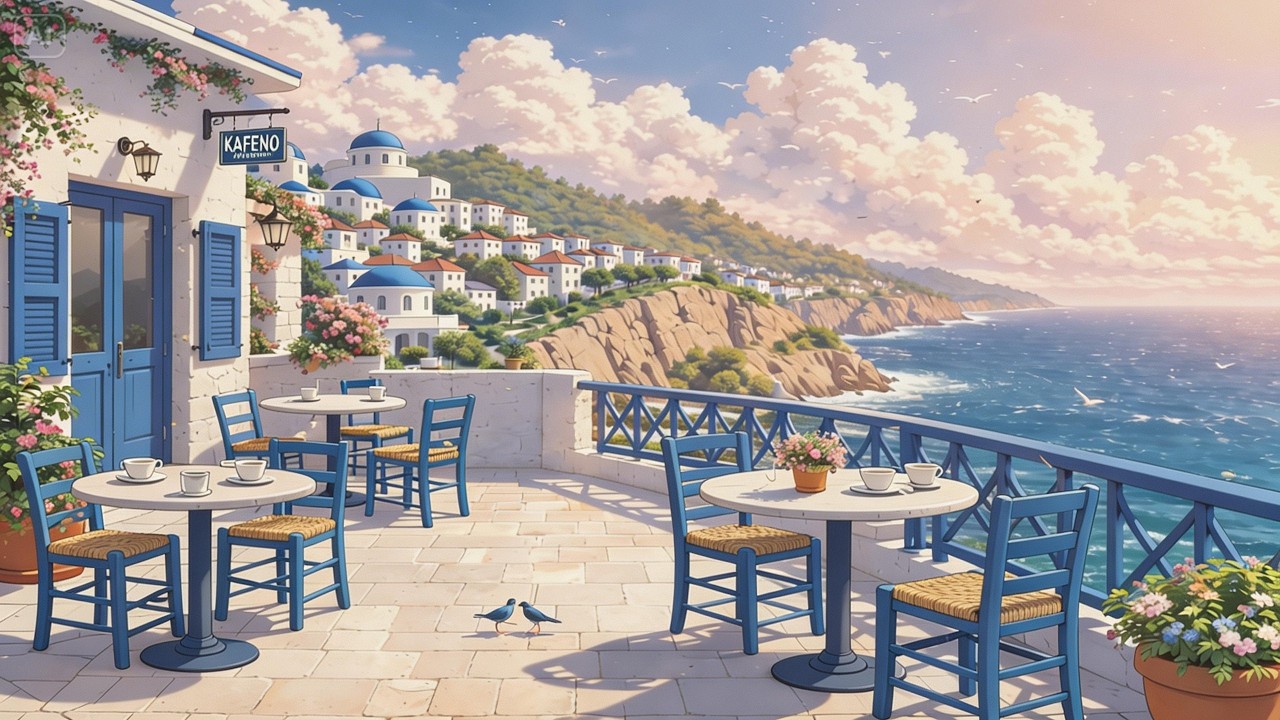 Summer in Santorini 🌊 Morning Coffee by the Sea [Lofi Study Music]