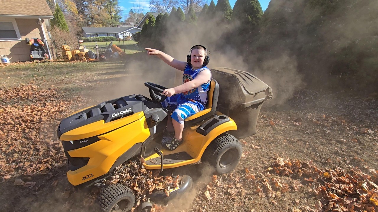 Mowing leaves - trying EVERYTHING | Yard Work videos for kids