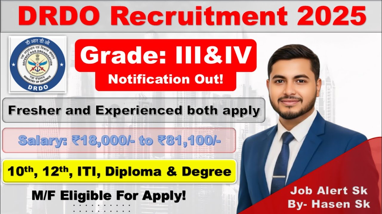 DRDO Recruitment 2025 🔥 Grade 3/4 | 10th,12th & Degree Eligible | Big Vacancy Out!