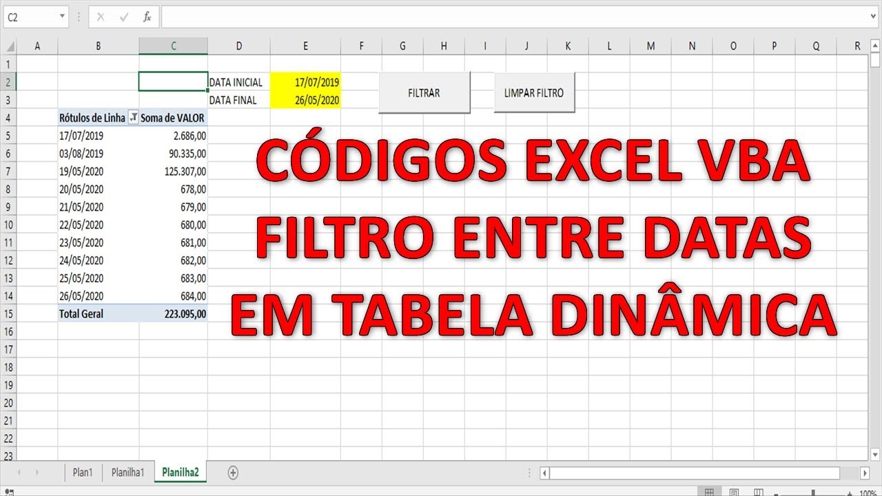 Filtro Entre Datas em TABELA DINÂMICA Excel via Códigos VBA