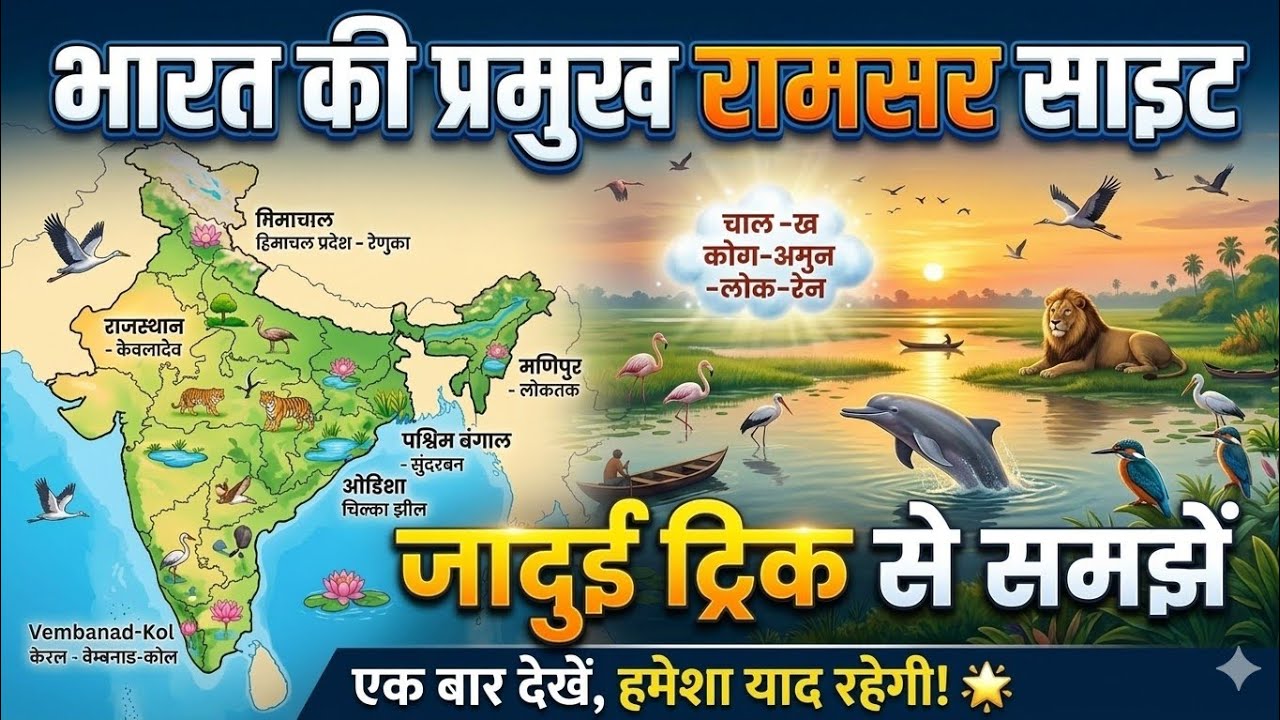 भारत की प्रमुख रामसर साइट्स Trick से याद करें 🔥 | Ramsar Sites of India | Geography One Shot