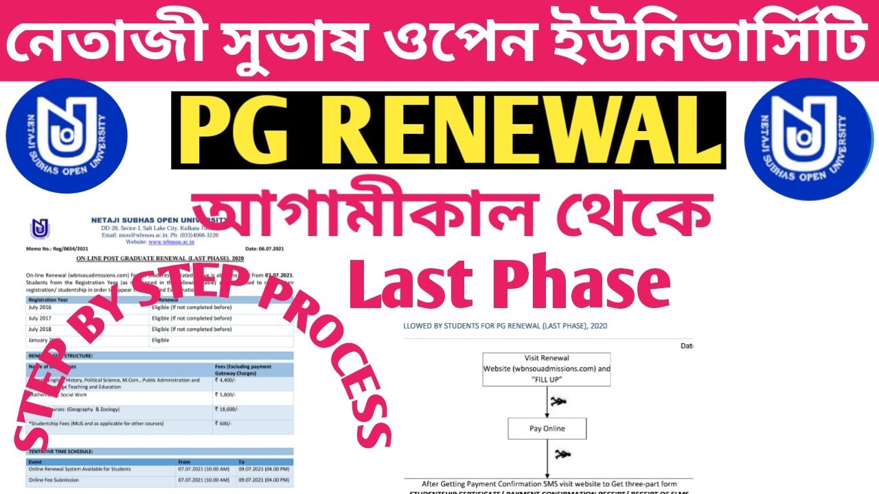 NSOU PG RENEWAL (Last Phase) Start from 7th July ll PG Renewal 7th July to 9th July 4:00p.m