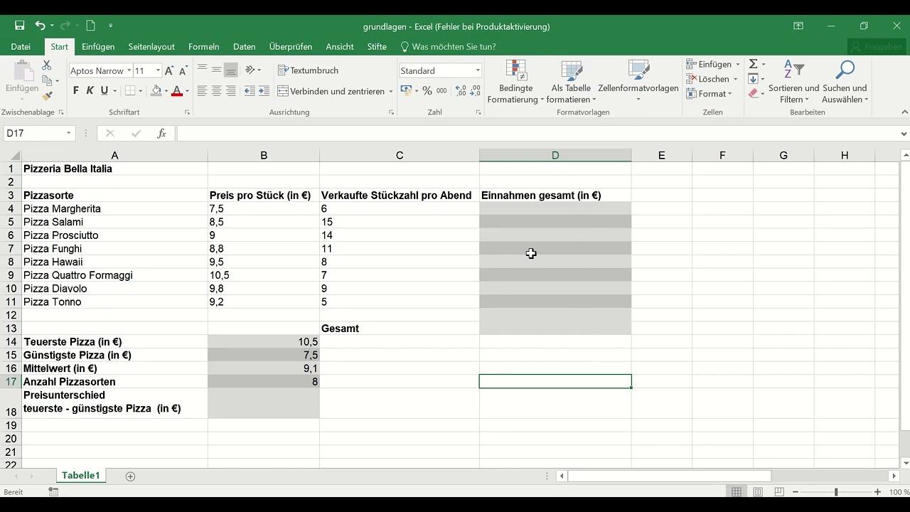 Formeln in Excel