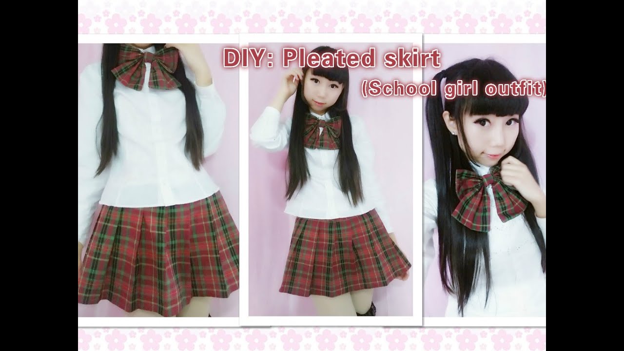 DIY - How to make cute school girl outfit - pleated skirt(side pleats)