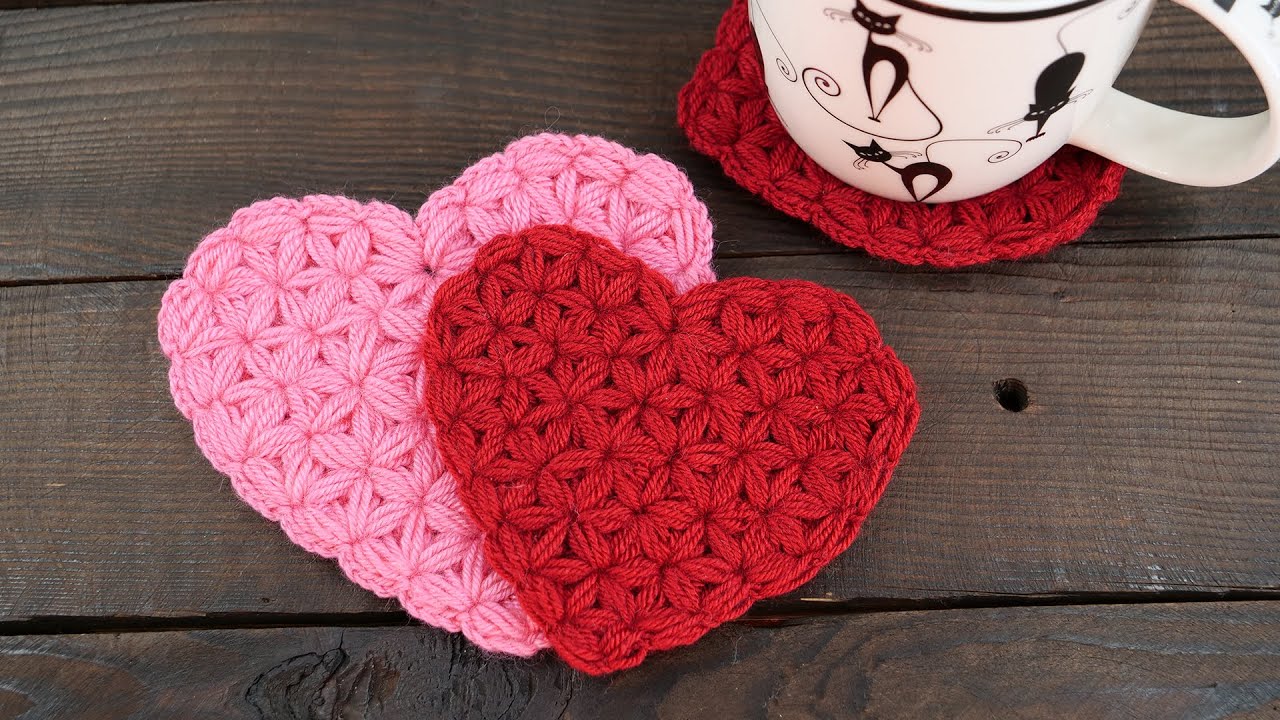 Подставки - валентинки крючком 💝 Heart-Shaped Coaster. Crochet patterns