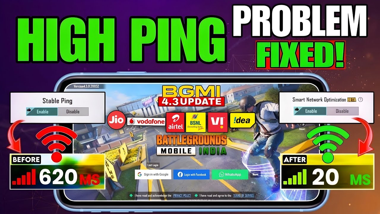4.3 Update🥺No More (Ping Problem), BGMI Lag & High Ping Fixed, | Jio,Airtel,Vi High Ping Solve