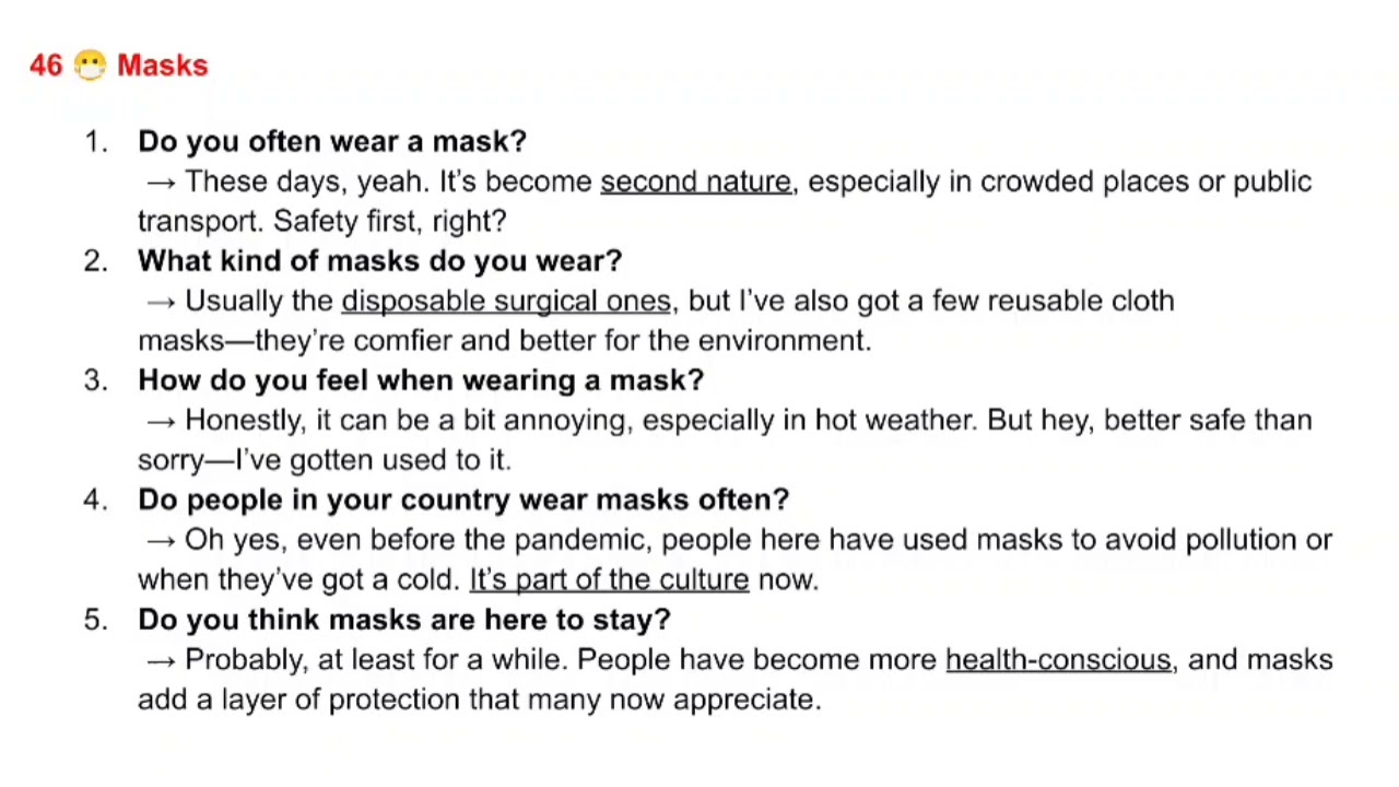 SPEAKING SAMPLE -TOPIC 46 MASKS