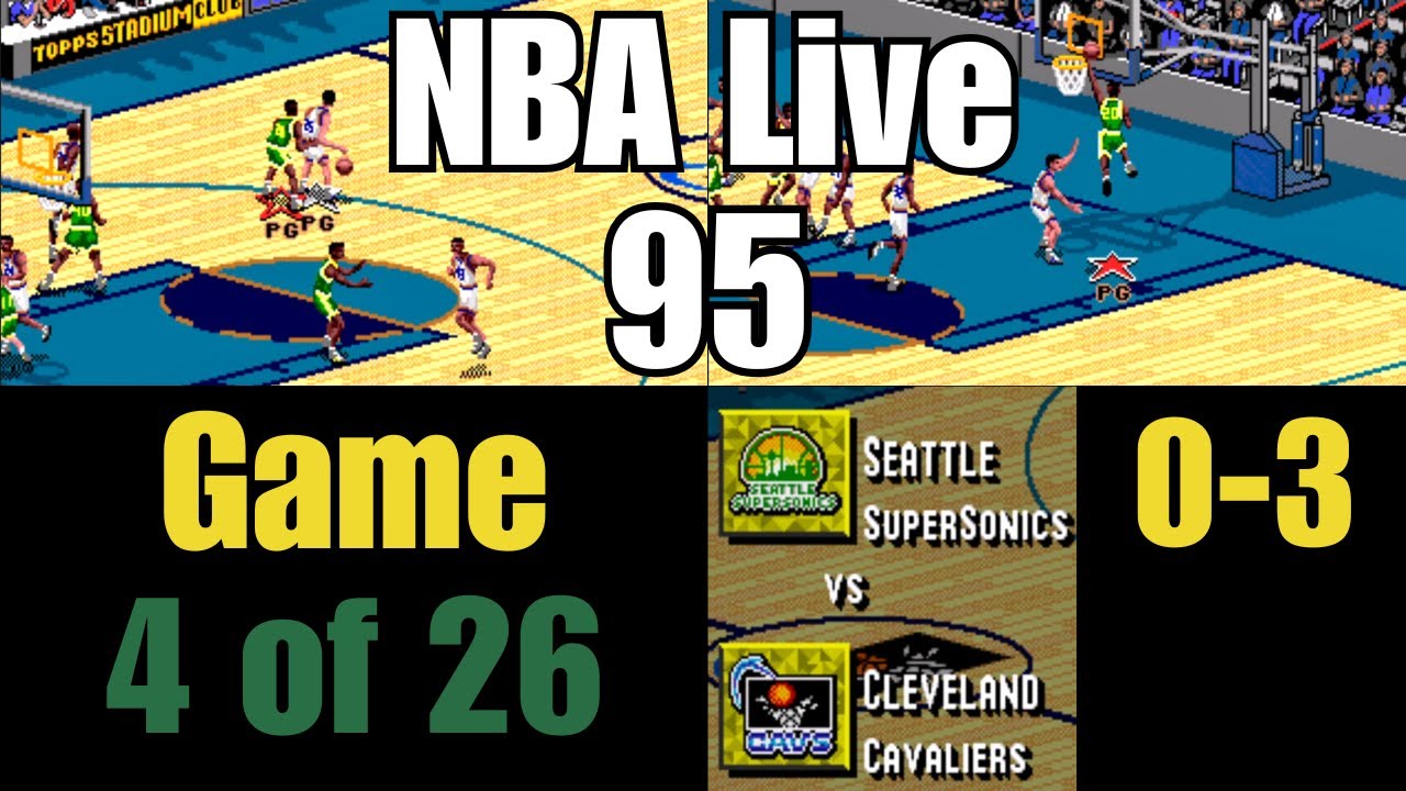 NBA Live 95 Playthrough - Supersonics vs Cavaliers - Full Season Game 4 of 26 - Sega Genesis