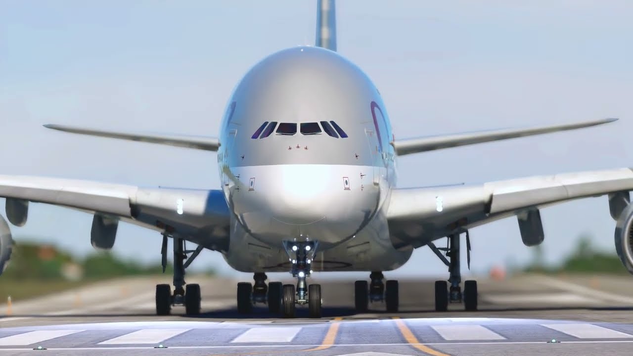 Airbus A380 Giant Takeoff from Skiathos Airport | Extreme Runway Challenge | Flight Simulator