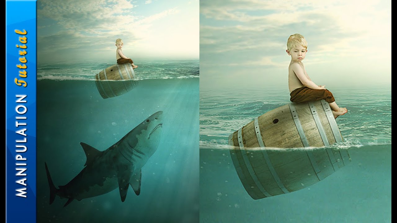 Photoshop Photo Manipulation Tutorial : Boy & Shark - Under Water Scene