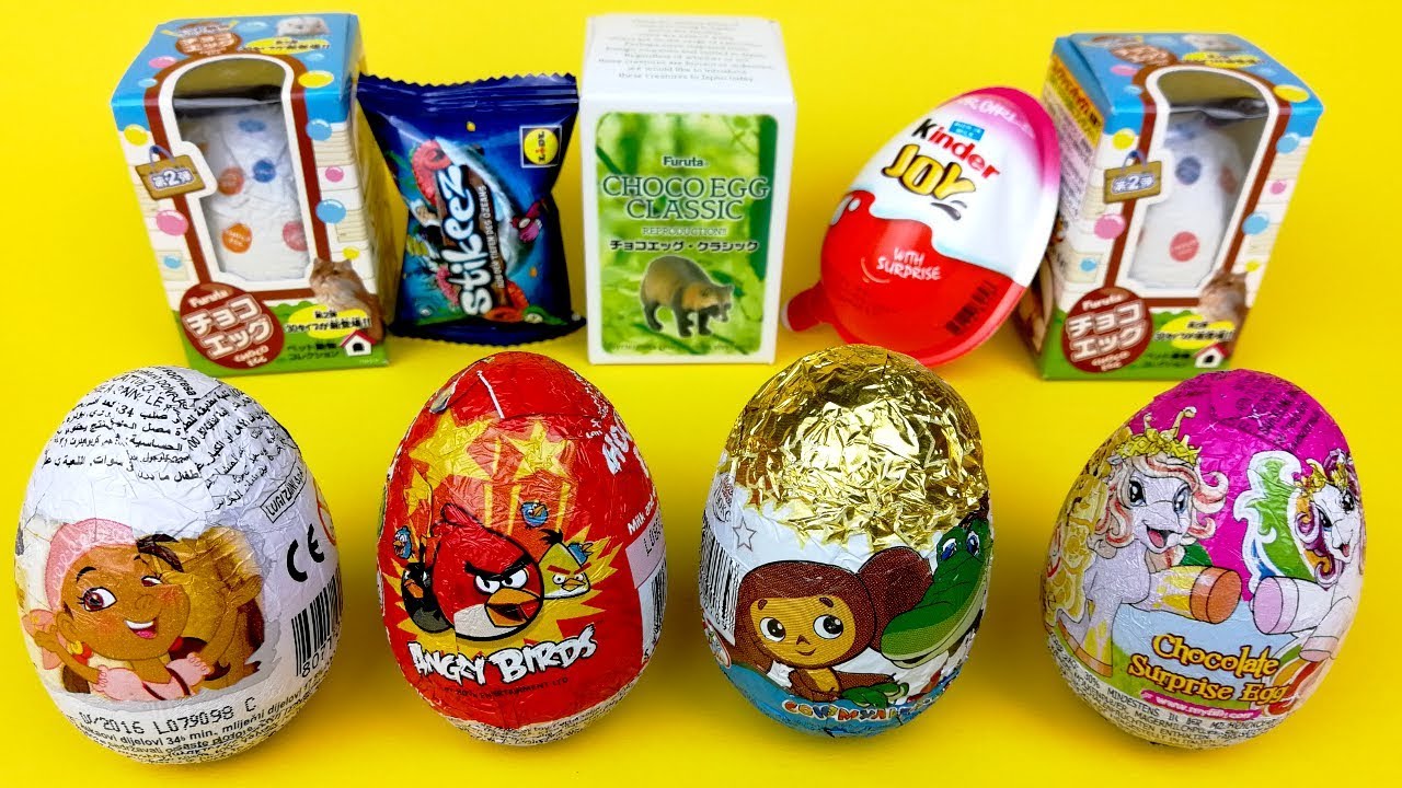 9 Surprise Eggs Animals Pets Furuta choco surprise egg Barbie Kinder Joy Jake Pirate Angry Birds