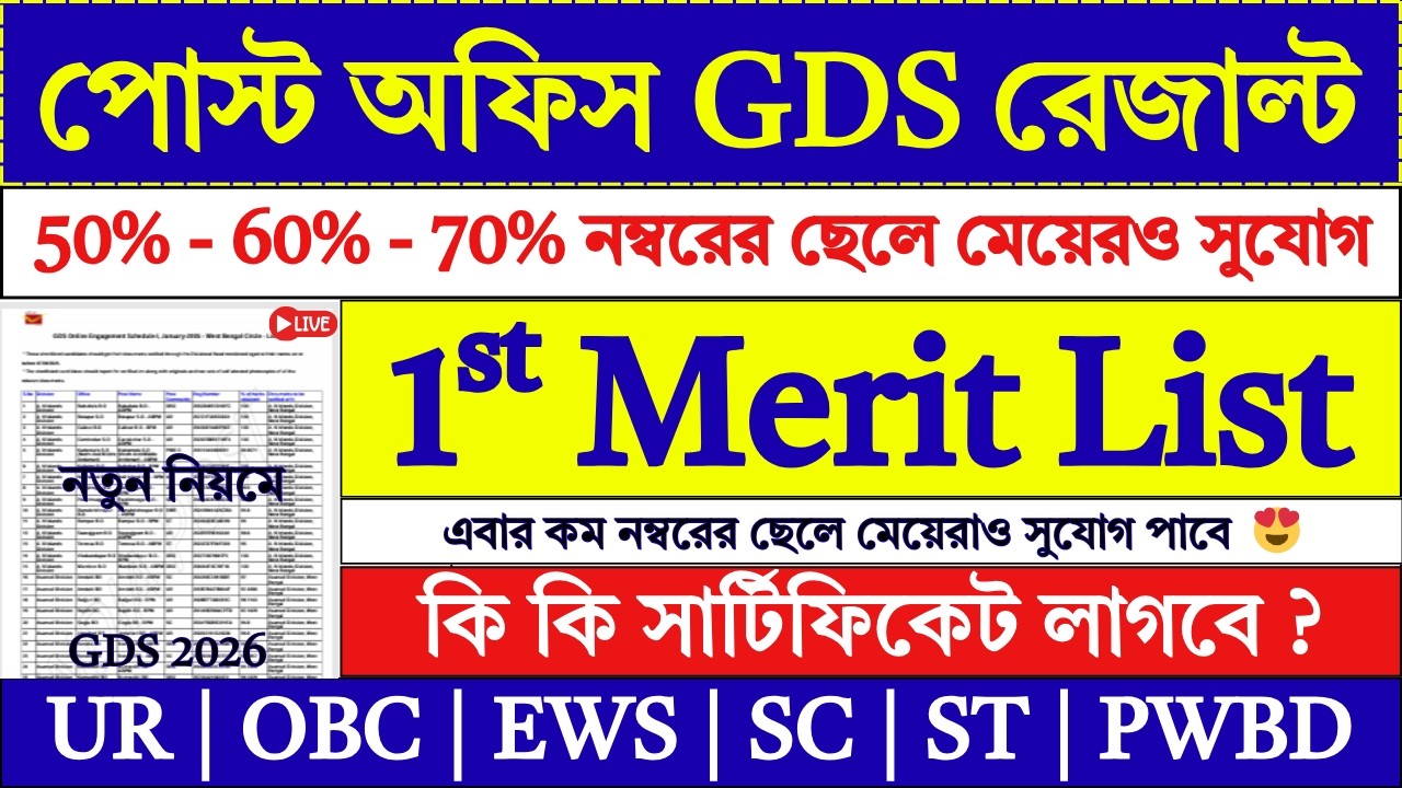 পোস্ট অফিস GDS রেজাল্ট ২০২৬ | india post gds result 2026 | gds merit list 2026 | GDS | #job