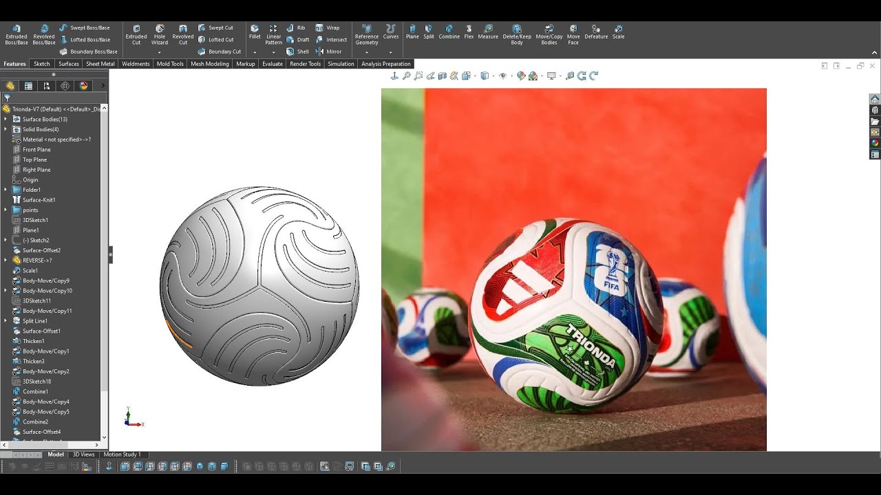 Design FIFA World Cup Soccerball TRIONDA 2026 in Solidworks/solidworks tutorial