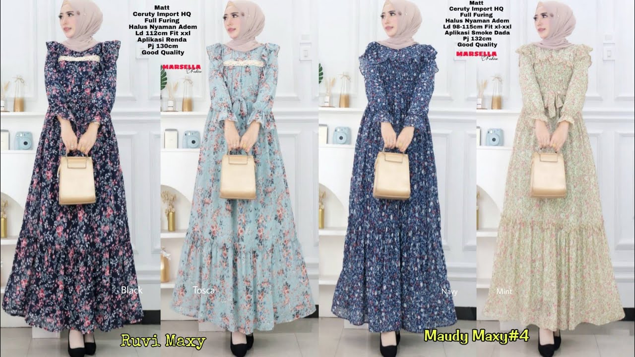 Trend 100 baju gamis motif bunga terbaru 2022