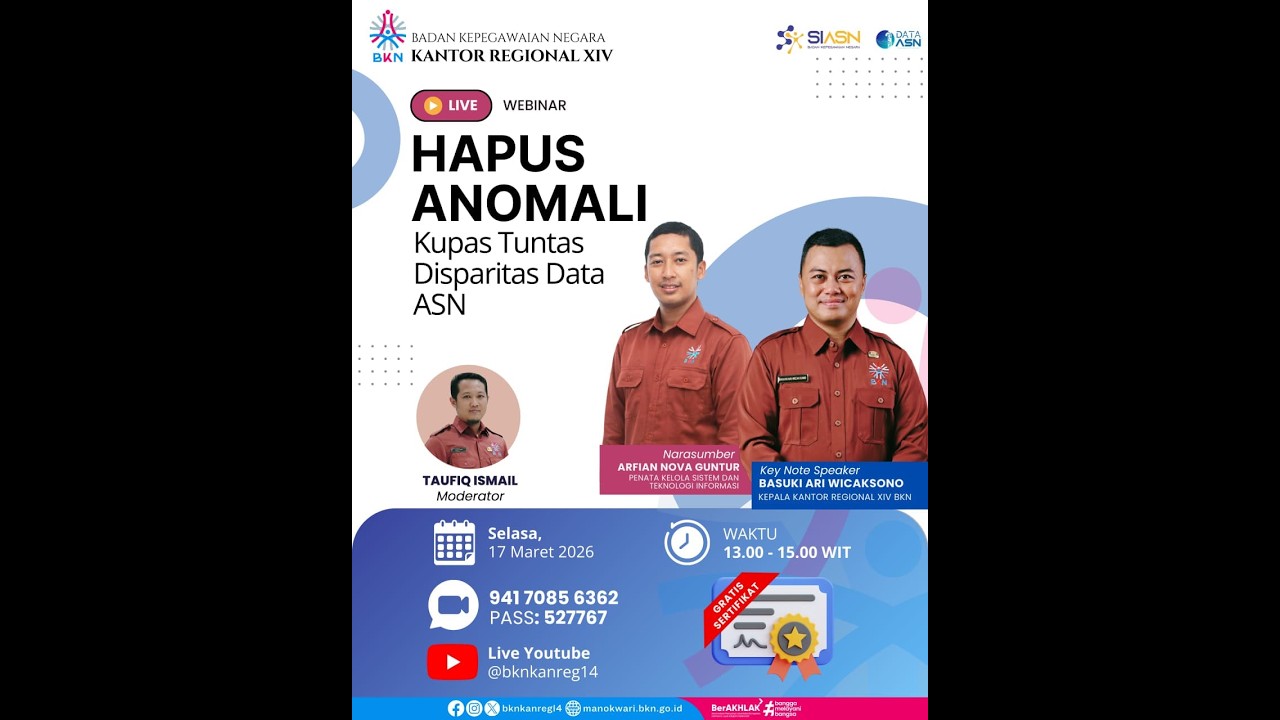 LIVE WEBINAR!!!! HAPUS ANOMALI KUPAS TUNTAS DISPARITAS DATA ASN