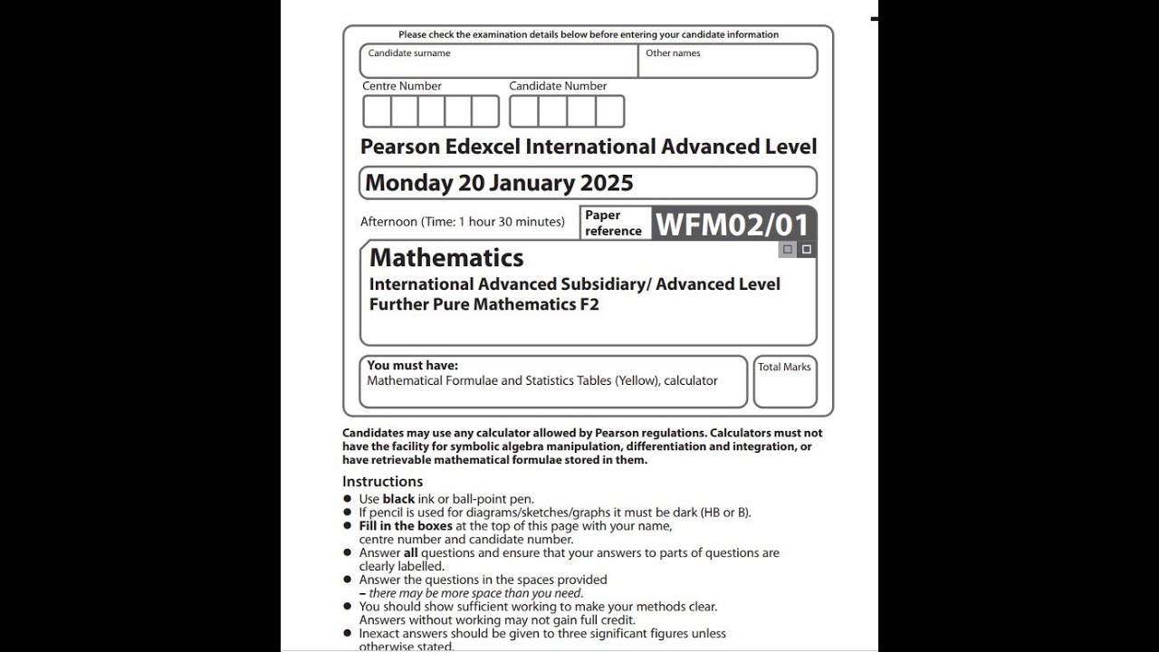 IAL F2/FP2 Jan 25 Question 2 Further Pure Mathematics 2 WFM02/01
