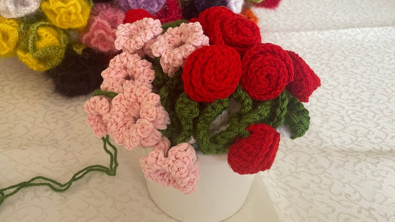 Buket battaniye kenar bölümü iki çeşit gül ve lale yapımı #crochet #blanket