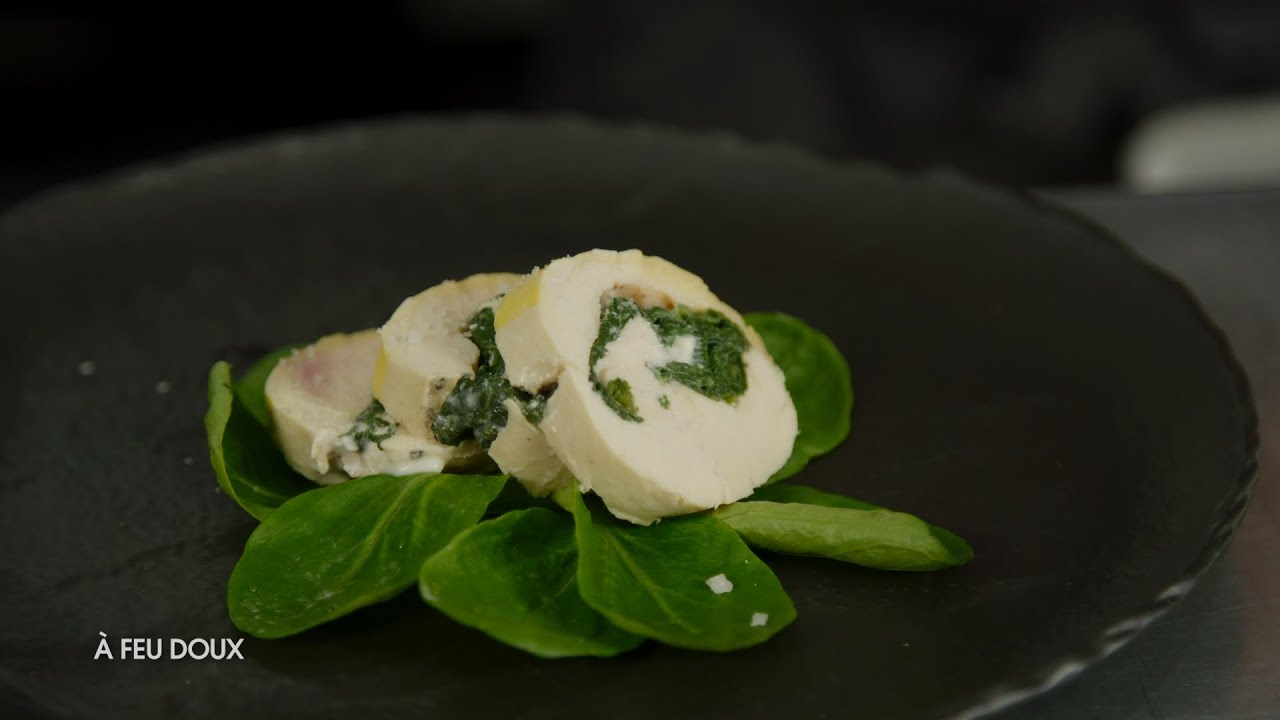 Ballotine de volaille aux épinards et fromage de chèvre.