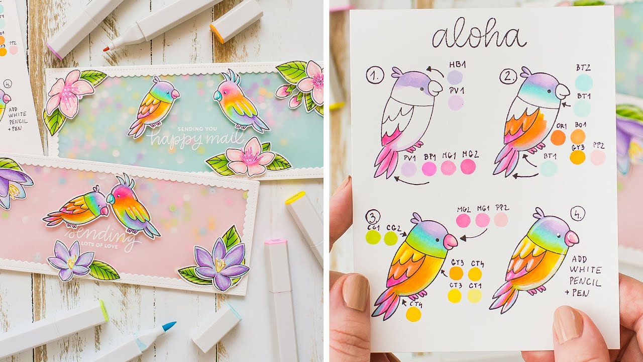 Slimline Shaker Cards with Rainbow Birds and Florals by Pretty Pink Posh