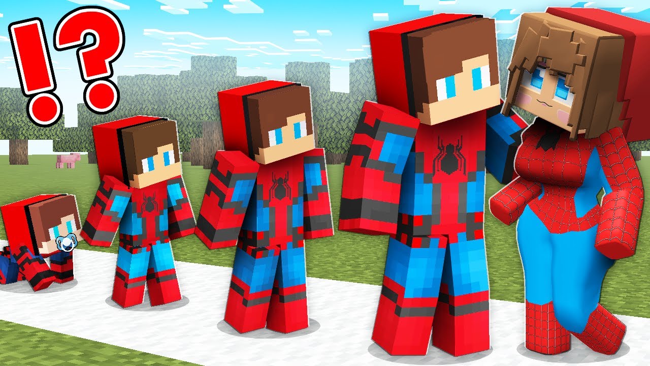 JJ and SPIDER MAN Girl Life Cycle ! SPIDER-MAN EVOLUTION with JJ in MInecraft - Maizen