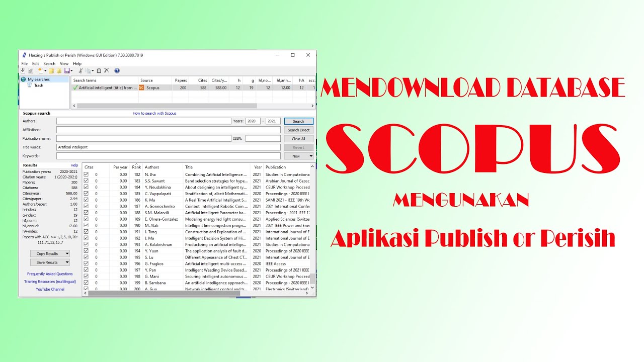 CARA DOWNLOAD DATABASE SCOPUS DENGAN MENGGUNAKAN APLIKASI PUBLISH or PERISH (POP)