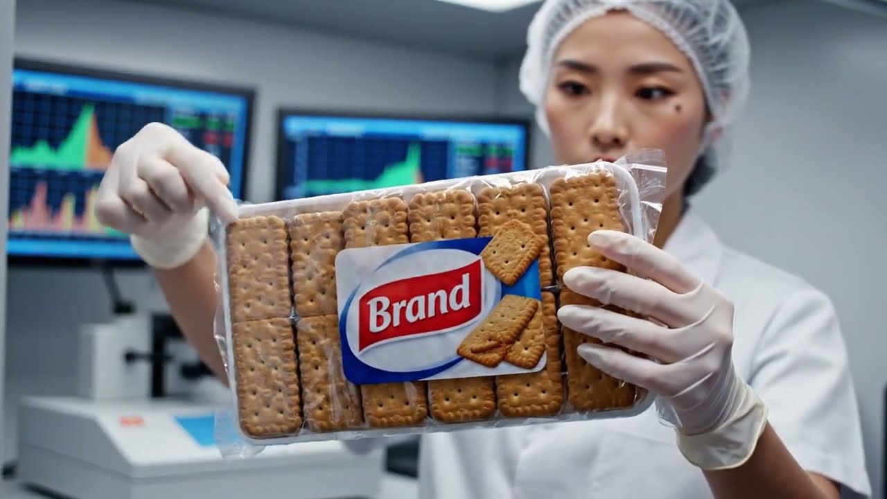 Inside the biscuit factory process journey &ndash; satisfying asmr from dough cutting to baking lines