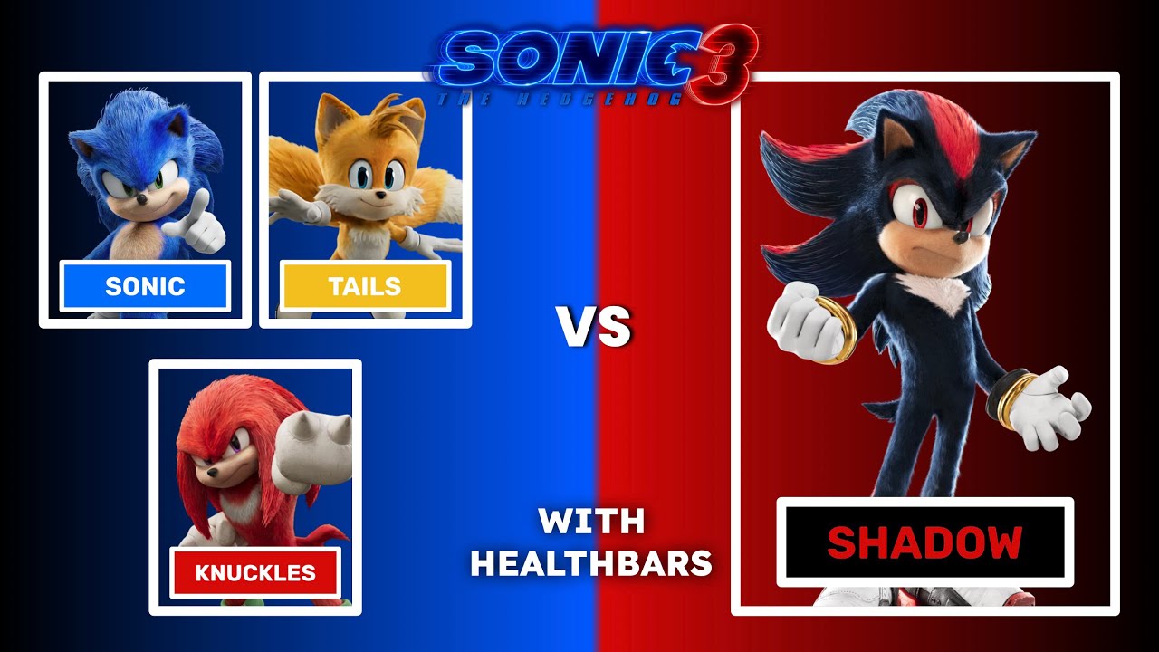 Sonic, Tails, & Knuckles Vs. Shadow - With Healthbars