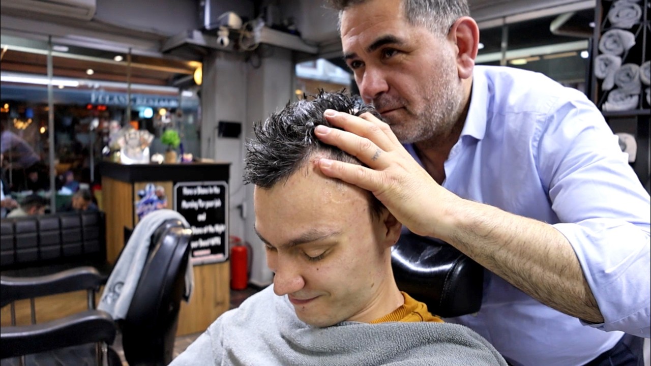 His hands are the size of my head | ASMR Powerful massage and shaving in Turkish barbershop