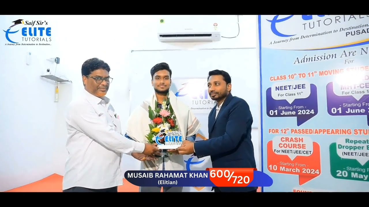 🎉 Congratulations to Musaib Rehmat Khan for scoring 600/720 in NEET 2024! 🌟