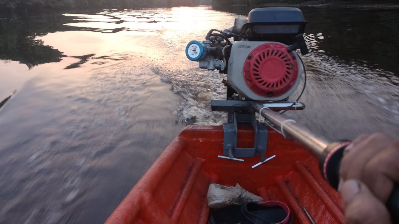 semi long tail boat test run on the river | tes perahu Ketinting as pendek