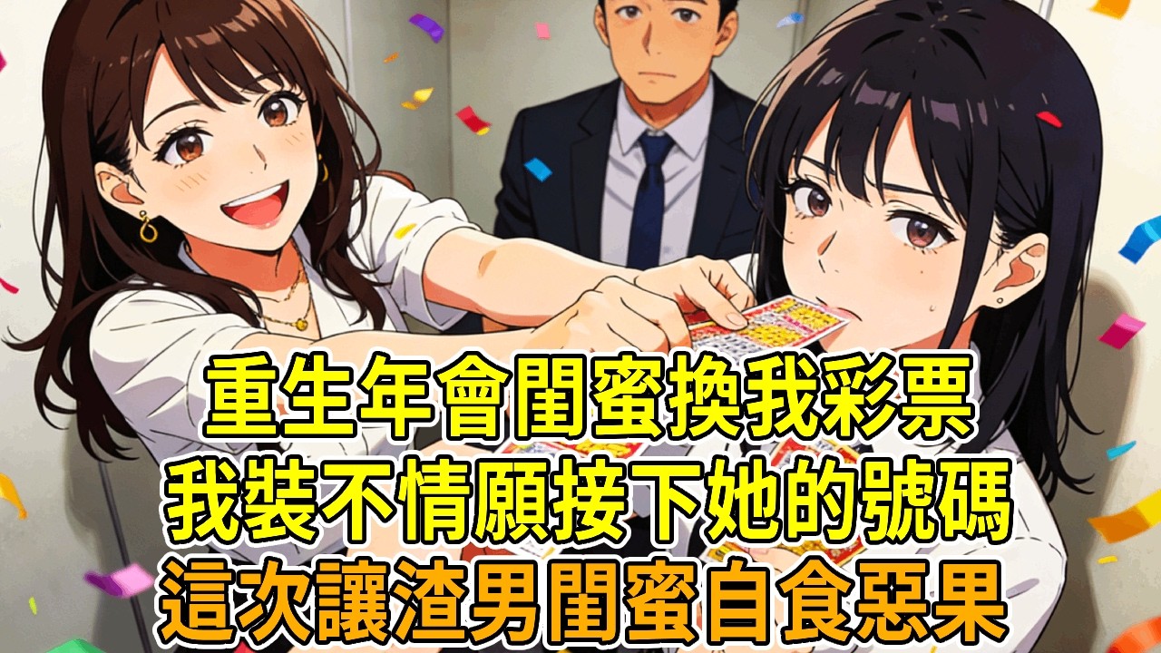 上一世，公司年會發彩票，閨蜜說自己號碼不吉利，把我的彩票強行搶走。最後她換給我的彩票中了3億大獎，後反咬一口，說我偷換她的彩票，我老公幫她作偽證，我身敗名裂，抑郁而終。再睜眼，閨蜜再找借口要換我彩票