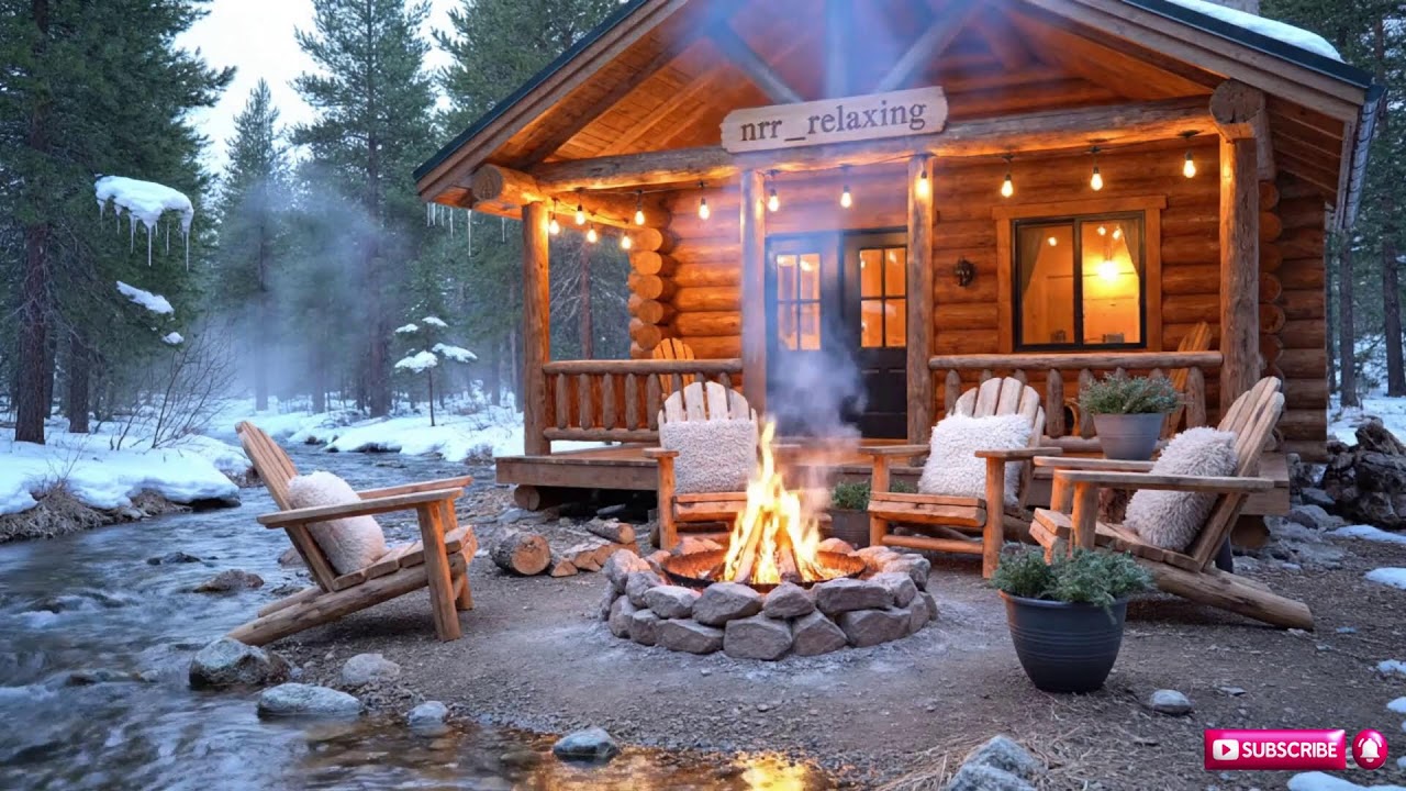 Early Spring with Birdsong Lakeside Cabin 🌺🔥| Relaxing Piano Music with Crackling Firepit