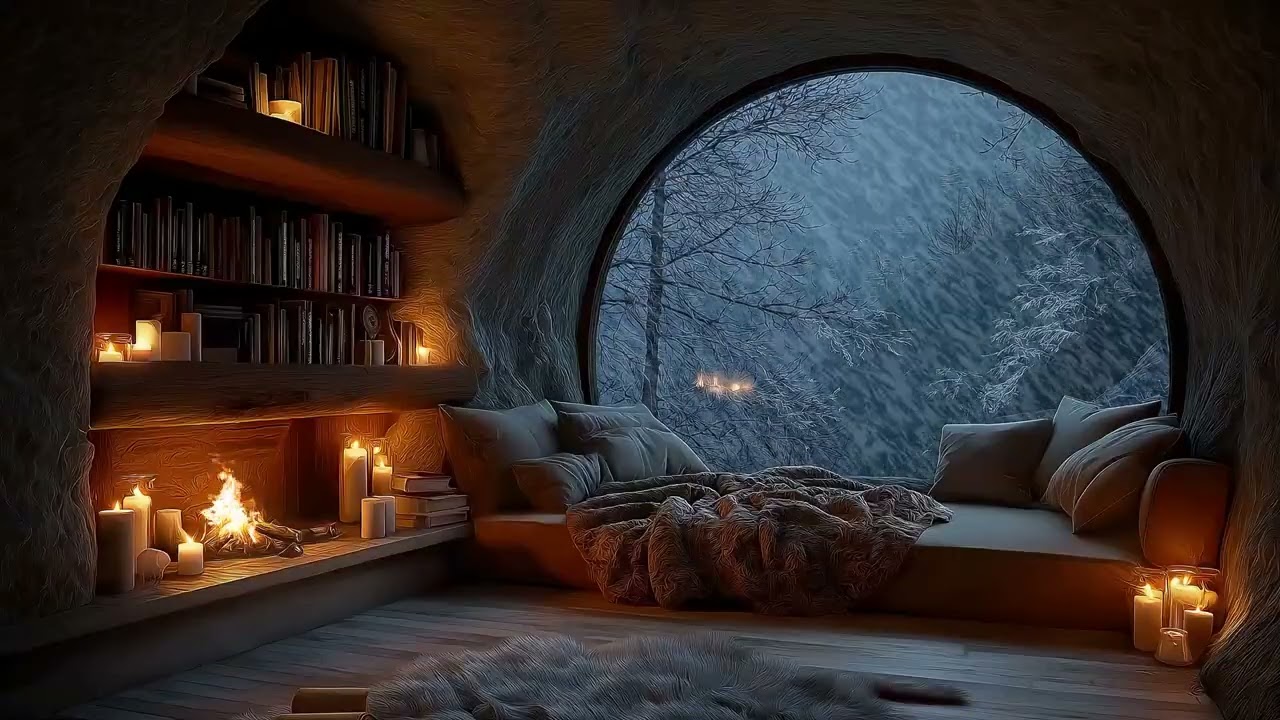 Cozy Winter Cave Ambience with Wind and Crackling Fireplace for Deep Sleep, Rest & Stress Relief ❄️