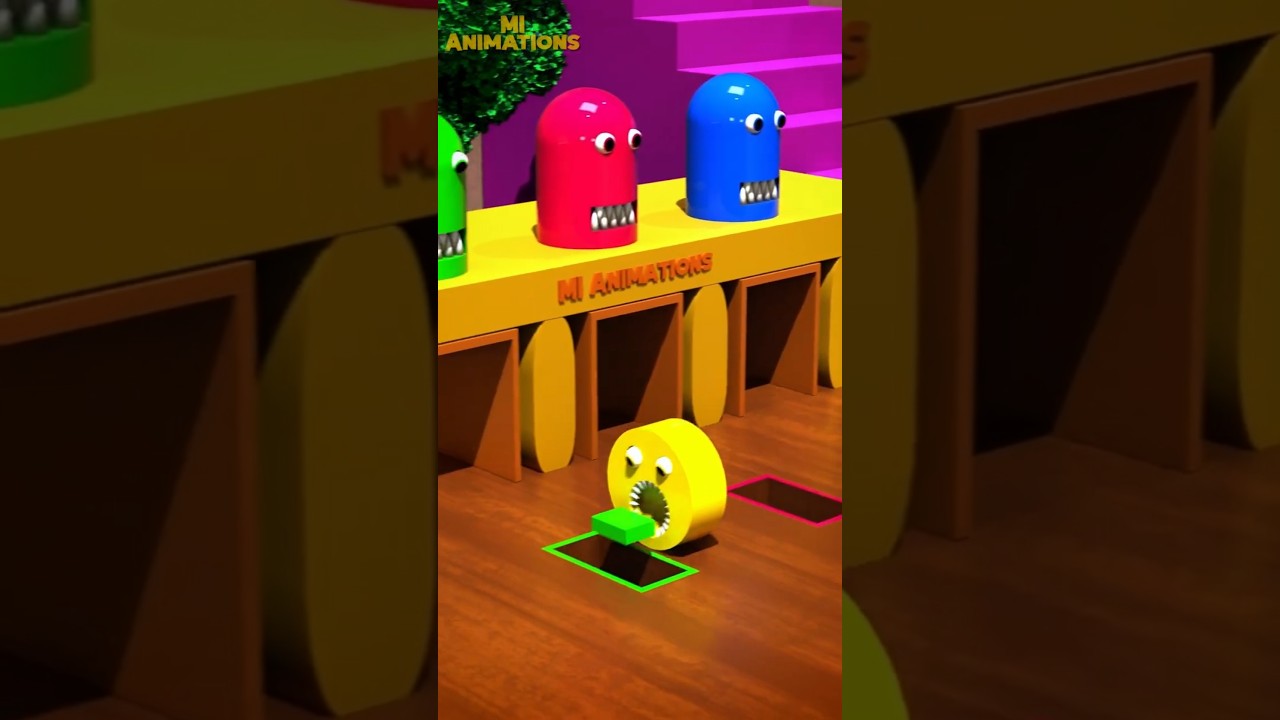 👉 Cute Monsters VS Color Shapes 😱💜💚 | Satisfying 3D Animation | MI Animations #Shorts