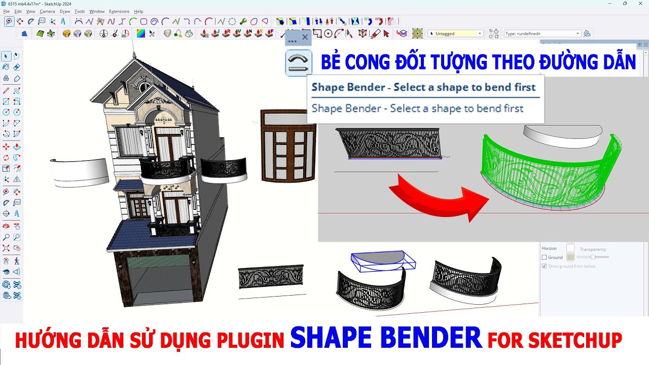 HƯỚNG DẪN SỬ DỤNG PLUGIN SHAPE BENDER CHO SKETCHUP  - UỐN CONG THEO ĐƯỜNG DẪN , LAN CAN CONG