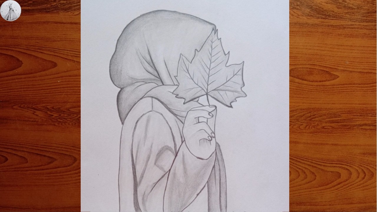 How to draw a Hijab girl holdinga leaf | Pencil Sketch drawing Tutorial