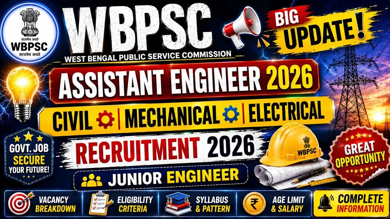 WBPSC Assistant Engineer Recruitment 2026 | Civil/Mechanical/Electrical | Vacancy Break down 