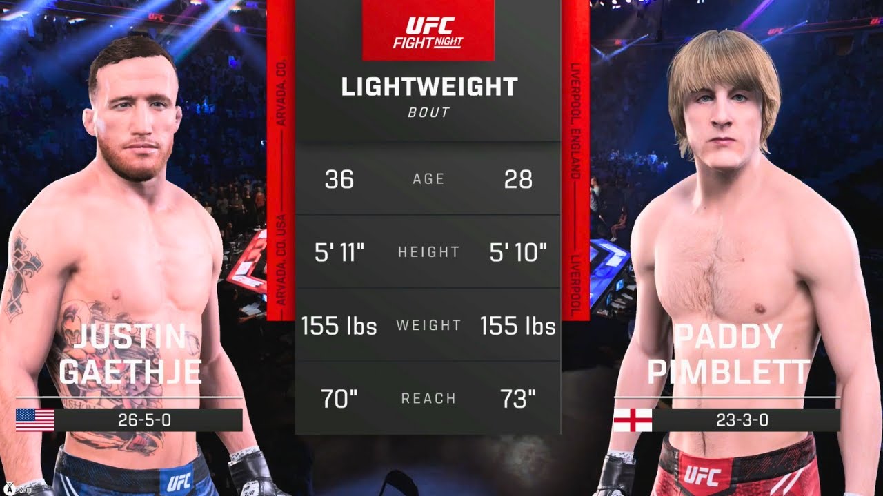 Justin Gaethje vs Paddy Pimblett FULL FIGHT | UFC 5 AI Simulation Gameplay (CPU vs CPU)