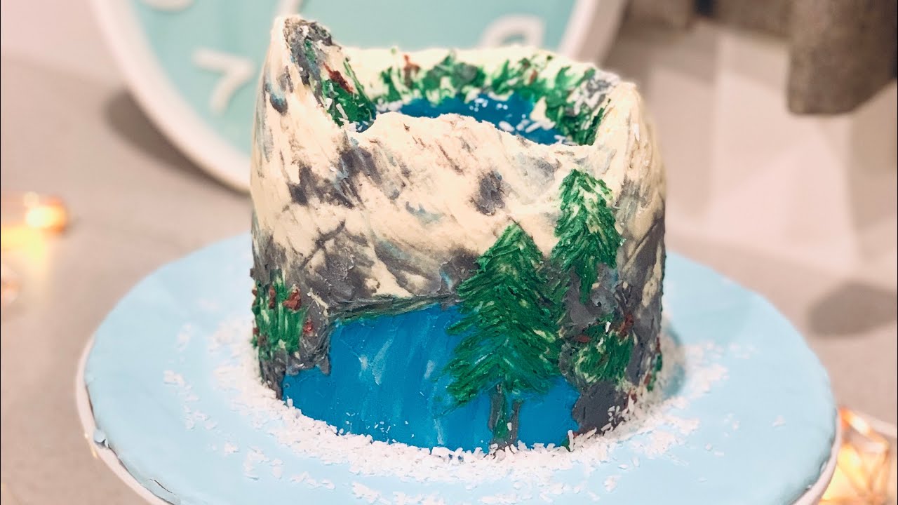 Mountain painted buttercream cake | Easy buttercream cake