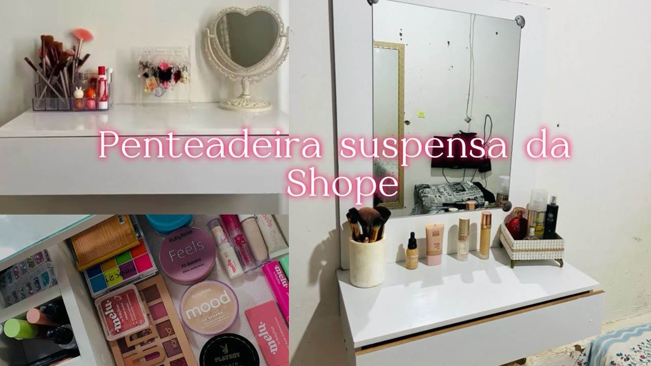 COMPREI UMA PENTEADEIRA NA SHOPE | montei e instalei 🤍💄✨ Mostrei tudo ❤️ #penteadeira #maquiagem 