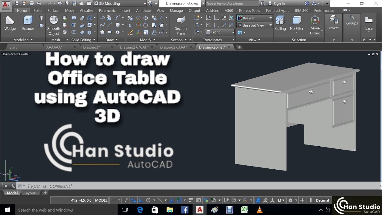 HOW TO DRAW OFFICE  TABLE USING AUTOCAD | 3D | Autocad