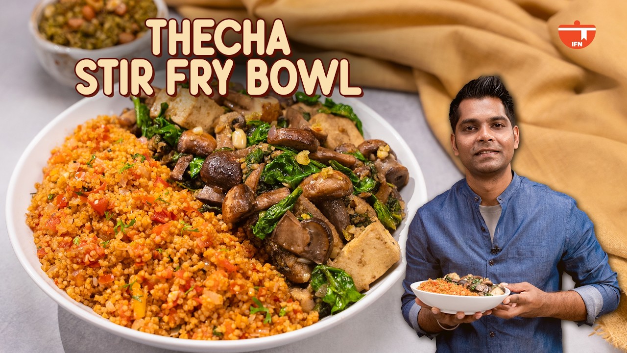 Healthy Mushroom Spinach Stir Fry Bowl | Thecha Masala & Tomato Millet Recipe |High Protein Veg Meal