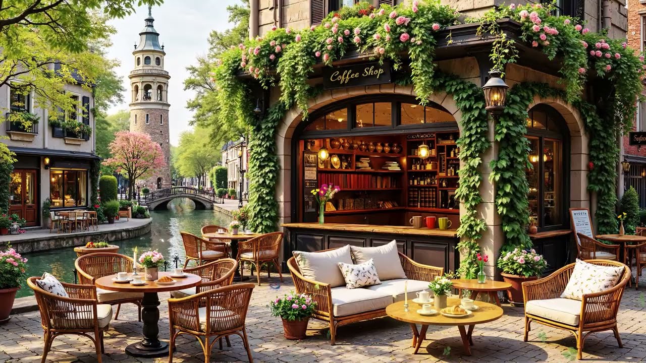 Relax Jazz Music🌻🌿Spring Coffee Shop Ambience for Study & Work ~ Gentle Jazz Background💐