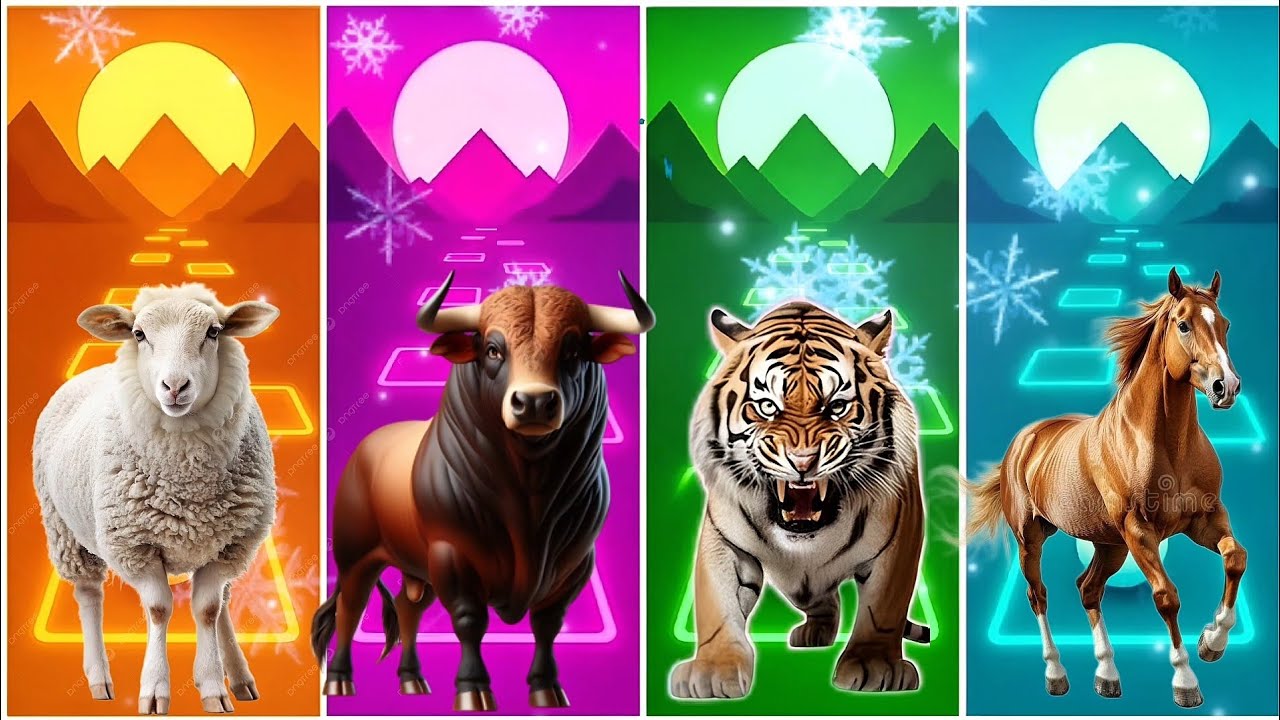 Funny Sheep 🐑🆚 Funny Bull 🐂🆚 Funny Tiger 🐅🆚 Funny Horse 🐎🆚 Tiles Hop EDM Rush