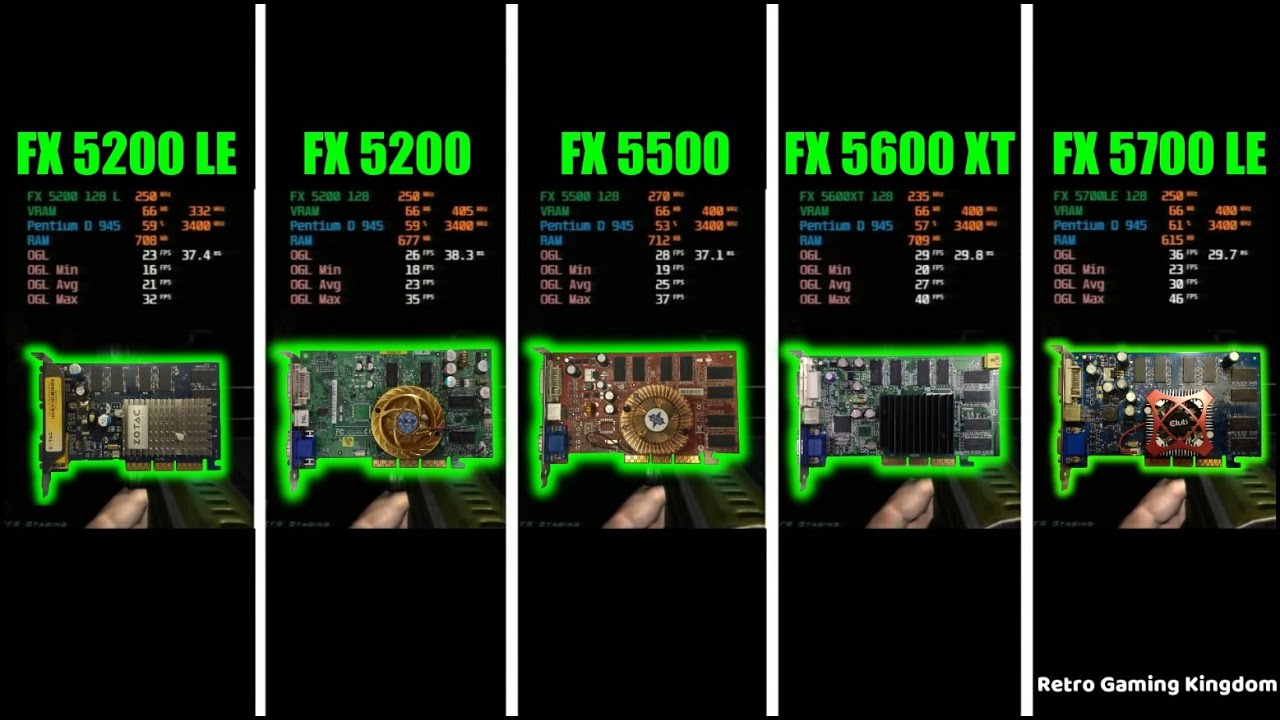 GeForce FX 5200 LE vs FX 5200 vs FX 5500 vs FX 5600 XT vs FX 5700 LE - All 128 bit (Capture Card)